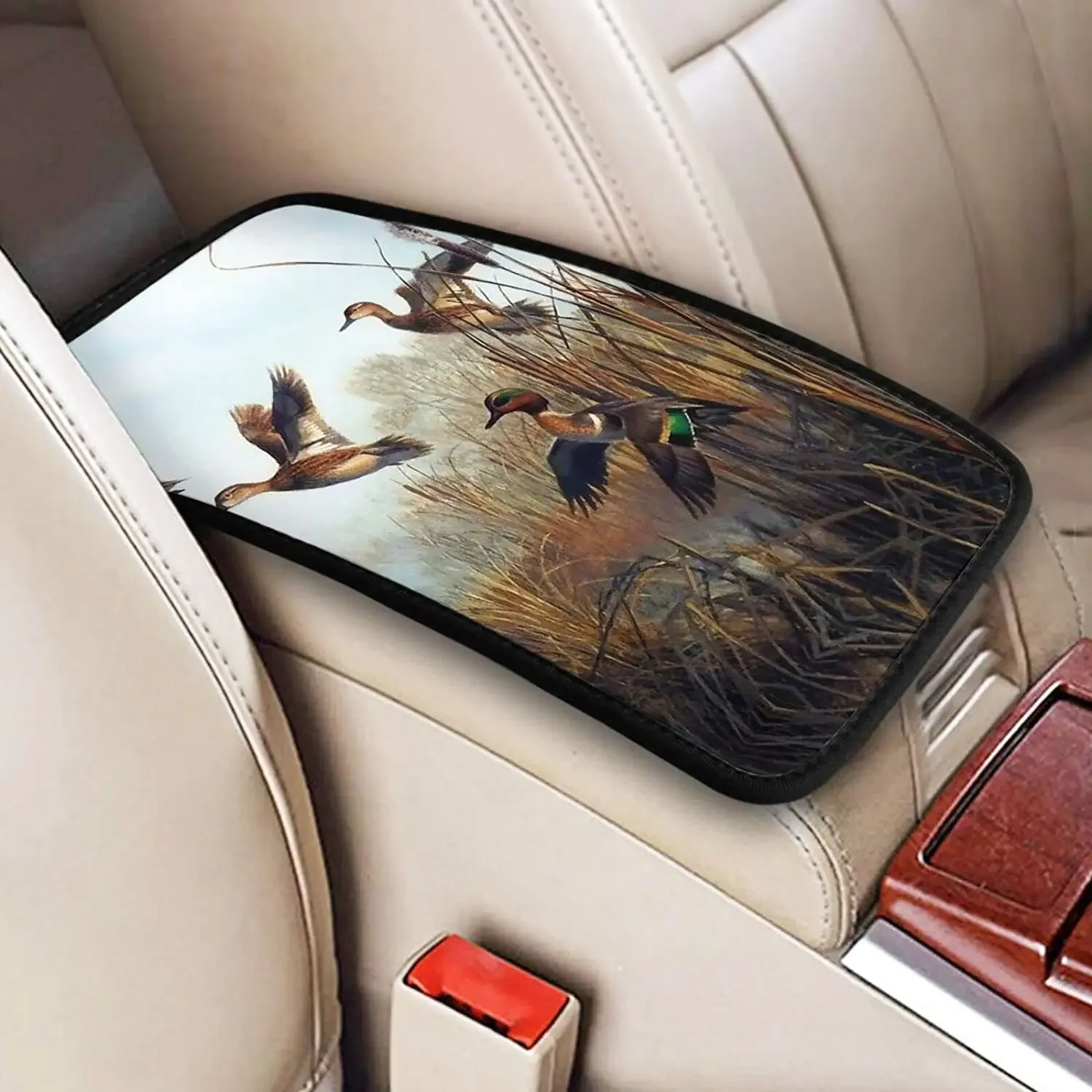 Vehicle Center Console Armrest Cover Pad, Hunting Flying Wild Soft Comfort Car Handrail Box Cushion Universal Fit for Most Auto,