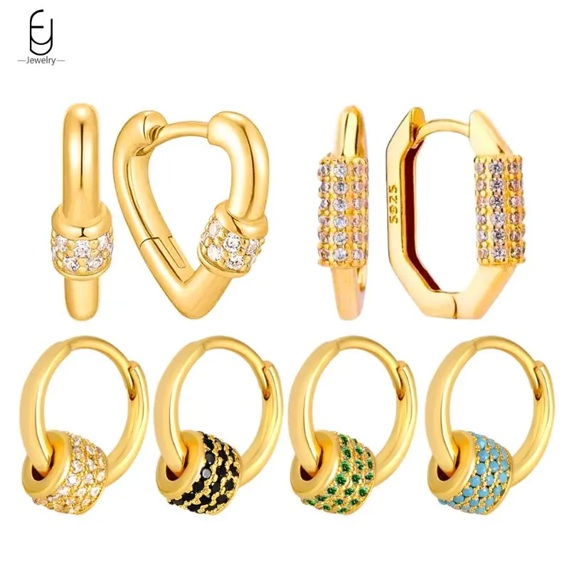 

925 Sterling Silver Needle Pavé Crystal Round Beads Geometry Hoop Earrings for Women Exquisite Heart Earrings Fine Party Jewelry