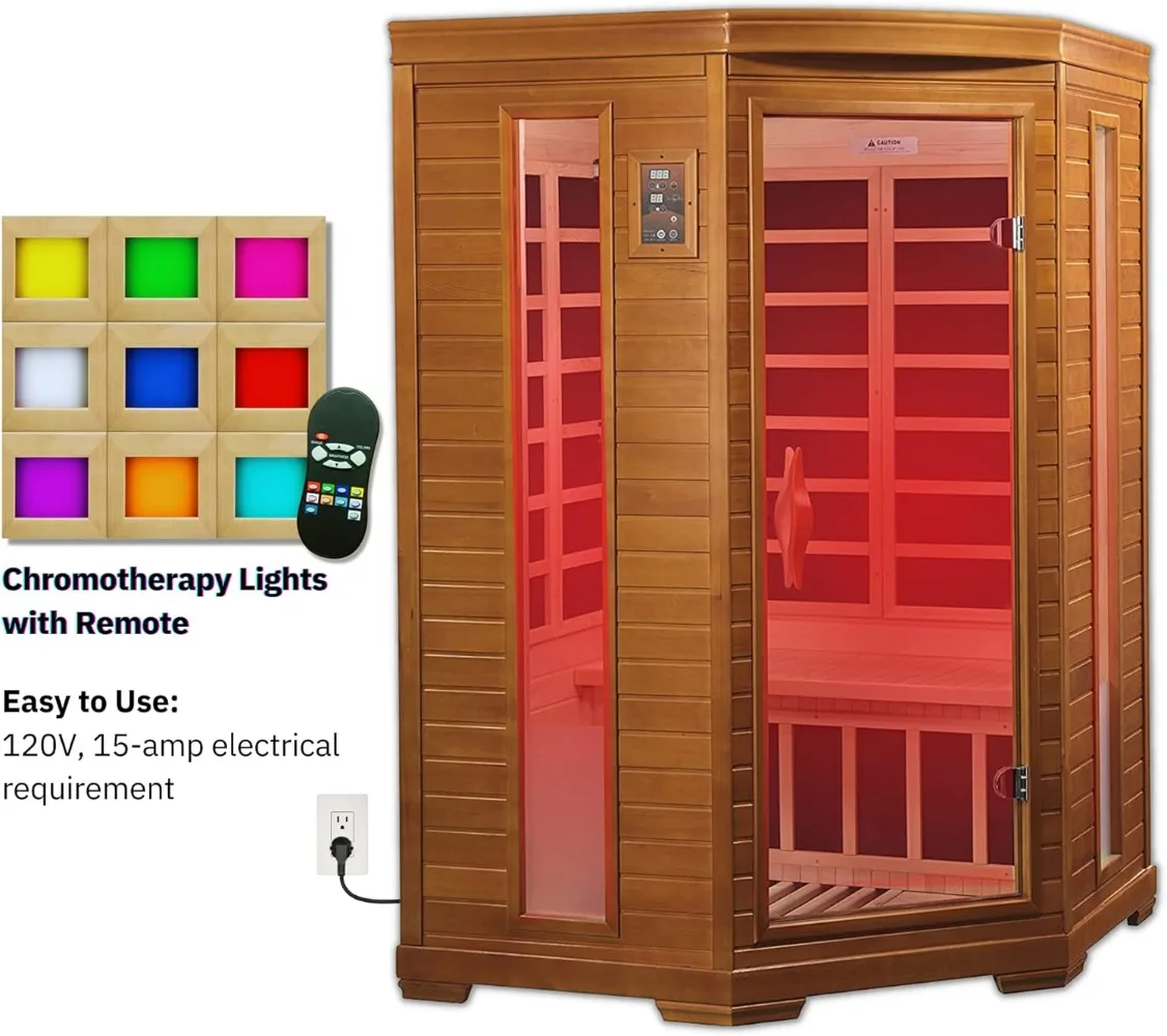 Dynamic Hemming 2 Person Infrared Corner Sauna for Home, Low EMF Indoor Saunas Full Size Indoor Personal Spa 49