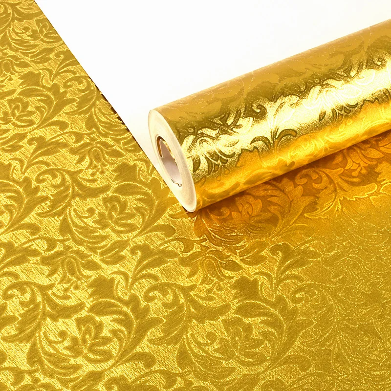 

Gold Foil Wallpaper Golden Simple European Acanthus Leaf KTV Ceiling Living Room TV Background Wall Paper