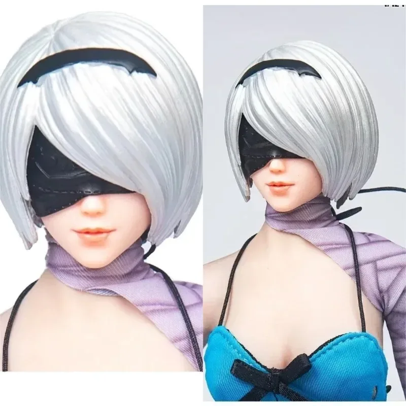 

1/6 Scale 2B Silvery White Short Gel Hair Version Female Soldier Head Sculpt Model for 12 Inch Pale Skin PH TBL Body Figures