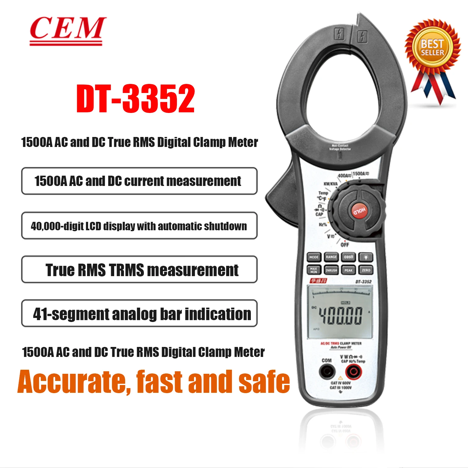 CEM DT-3351 DT-3352 DT-3353 Digital Multimeter Ture RMS Handheld Clamp Meter AUTO Inrush Current Measurement HD LCD Display.