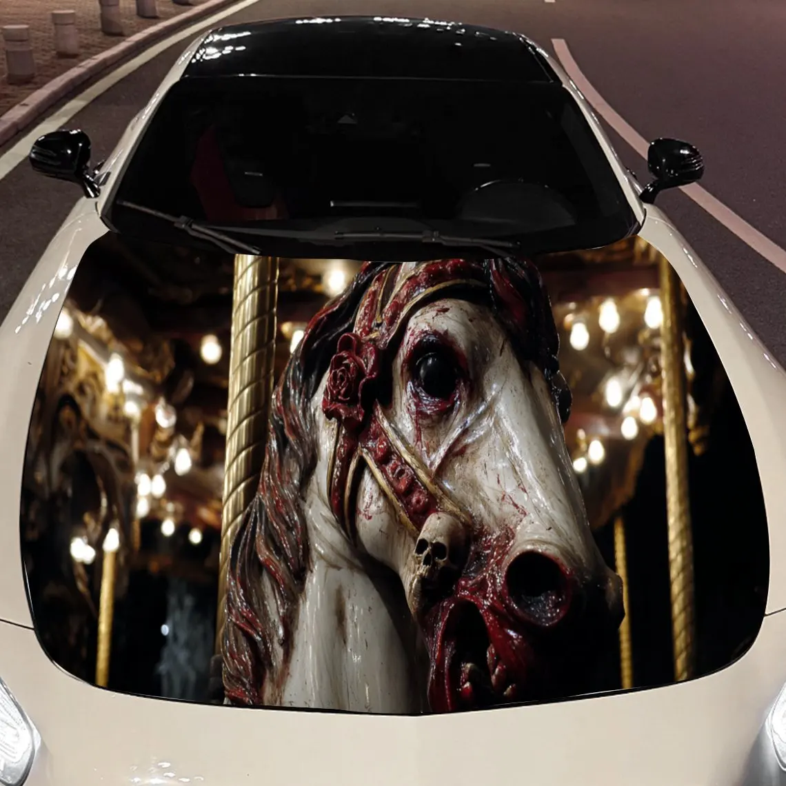 

Наклейки на капот автомобиля Eerie Carousel Horse — самоклеящаяся, водонепроницаемая и прочная виниловая пленка, украшение и защита вашего автомобиля, подходят для
