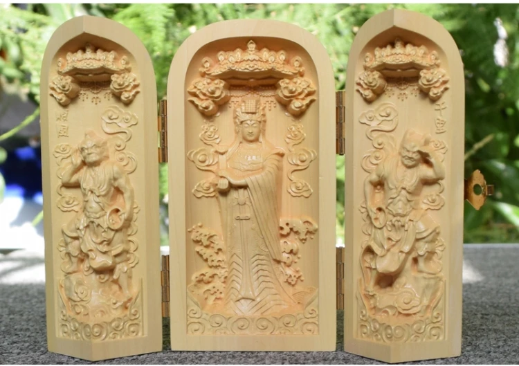 bless family Safety luck Talisman home efficacious Sea Goddess Meizhou Mazu wood Carving statue small niche