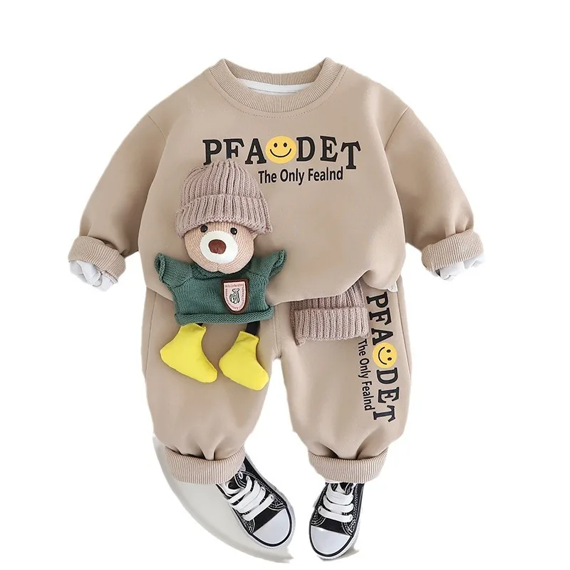 2pcs/set Kids Boy Long-sleeved Clothes Suit Children Sweater Cartoon Sweatshirts Three-dimensional Bear Baby Girl Sports Jacket