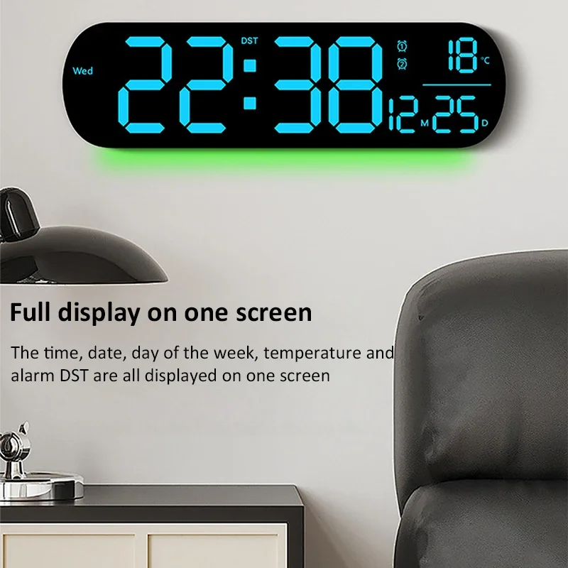 LED ساعة حائط رقمية مضيئة مع جهاز التحكم عن بعد أضواء المحيطة 14 ''الإبداعية RGB ساعة تنبيه تاريخ درجة الحرارة عرض ديكور المنزل