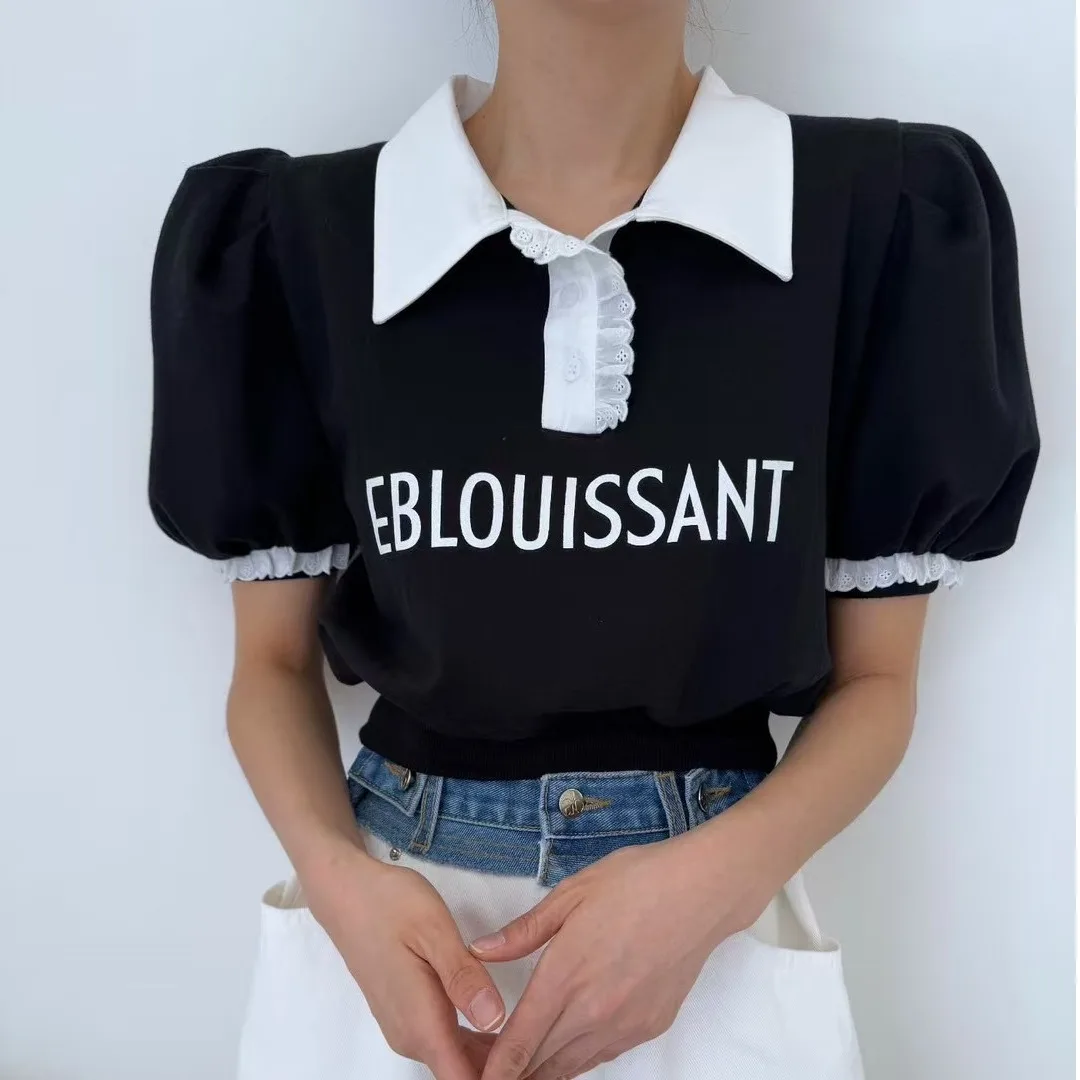 

East Gate Women's Faion Slim Fit Letter Print Thin Sweatirt Bubble Sve Top Korean Sle Commute ort Sve irt