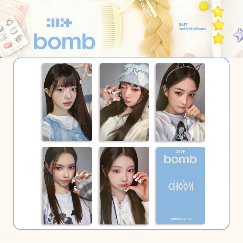 5 шт./компл. Kpop Idol Girl ILLIT новый альбом серии BOMB HD печатные фотокарточки YUNAH IROHA Lomo карты MINJU MOKA WONHEE фанаты Фото №3