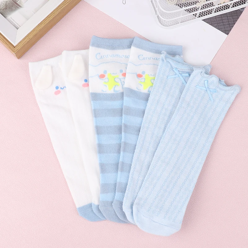 1Pair Anime Sanrio Mid-tube Socks Cinnamoroll Kawaii Summer Thin Breathable Comfortable Sweat-absorbing Socks For Girls Gift