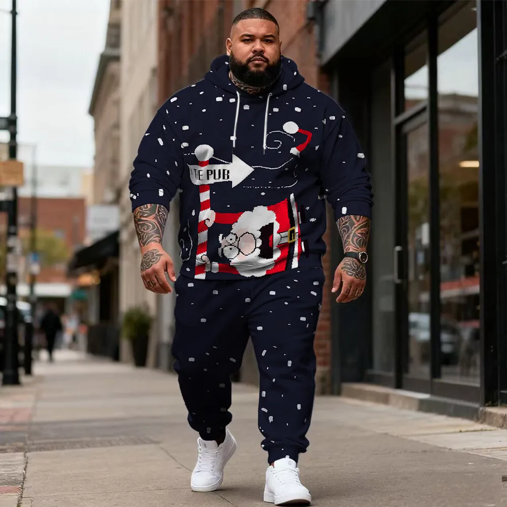 

-9xl plus size Men's Casual Hoodie Set with Christmas Accents & Plaid Textures - 2-Piece Warm Outfit, High-Quality Fabric,