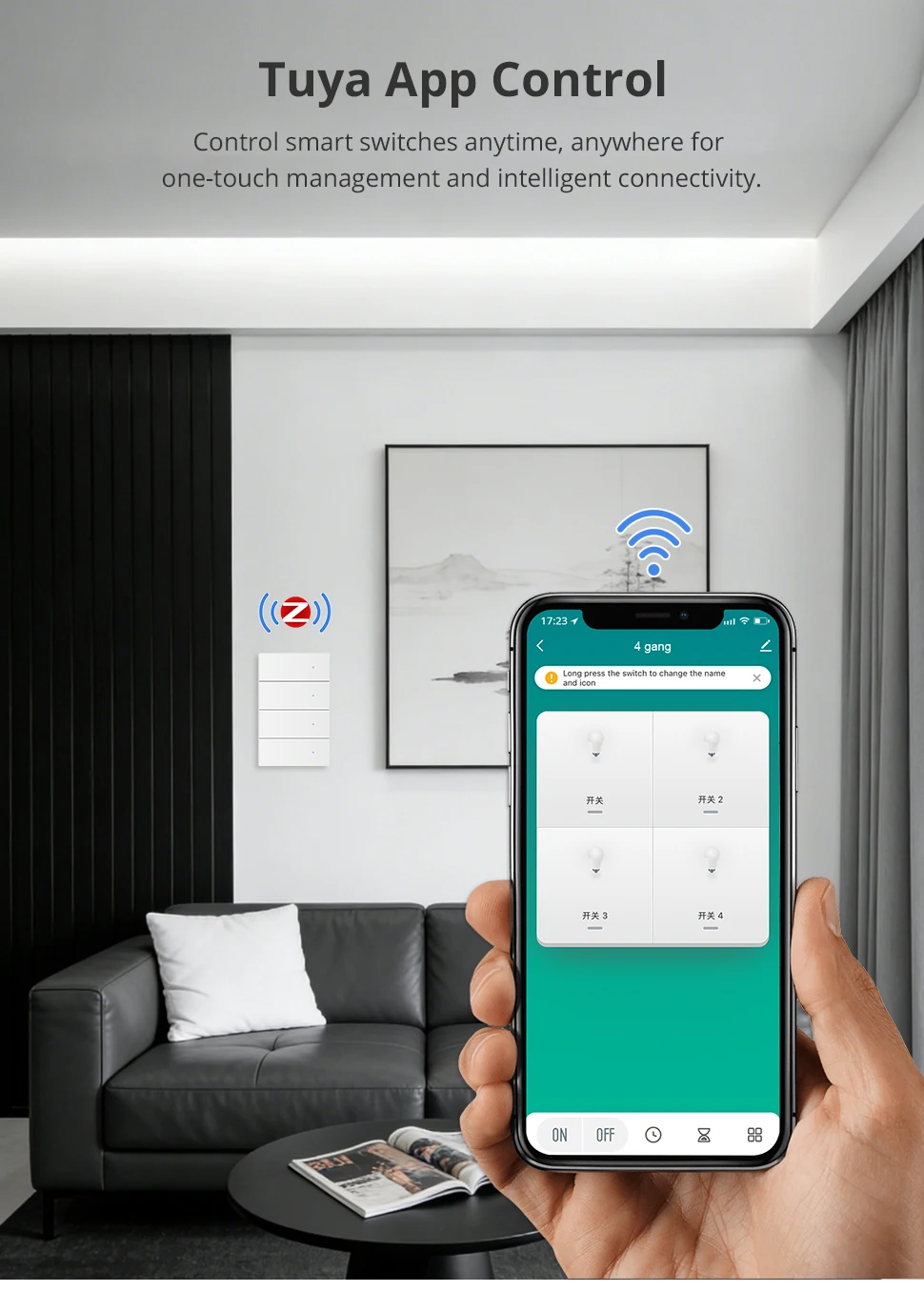 Zemismart Zigbee Smart Wandlichtschalter Aluminiumlegierung Panel Neutralleiter Erforderlich 1 2 3 4 Fach Kompatibel mit Tuya Smart Life App ZM-808 – Detail 6