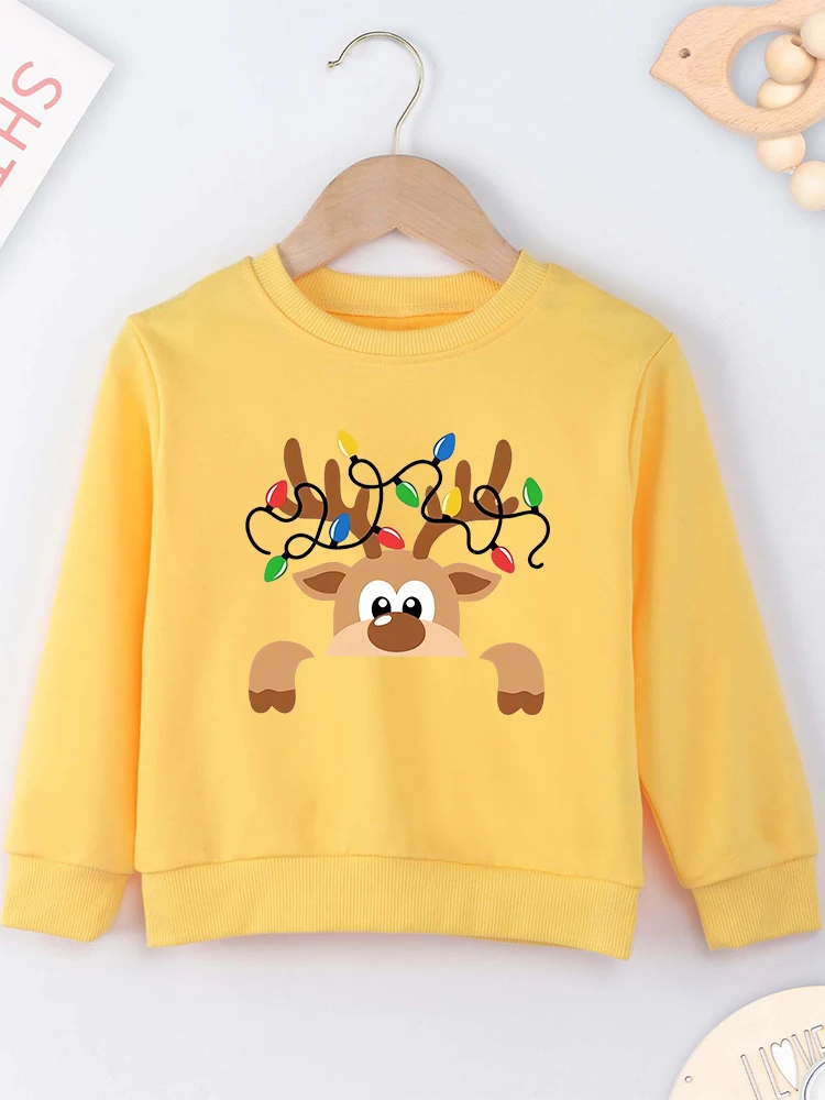 Cute Christmas Reindeer Baby Clothes 2-14 Years Boy Girl Sweatshirt Fashion Kawaii Harajuku Xmas Vibe Kids Hoodie Cheap Hot Sale