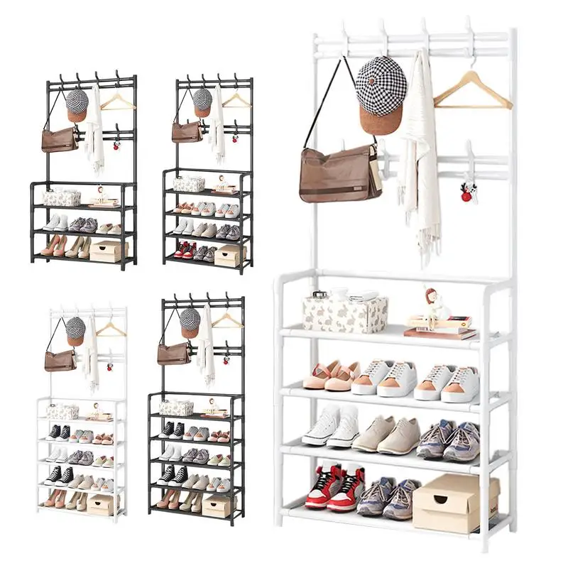 Clothes And Shoes Rack Entryway Coat Rack With Hooks Floor-standing Rack Organizer For Bedroom Dormitory Household Storage Rack