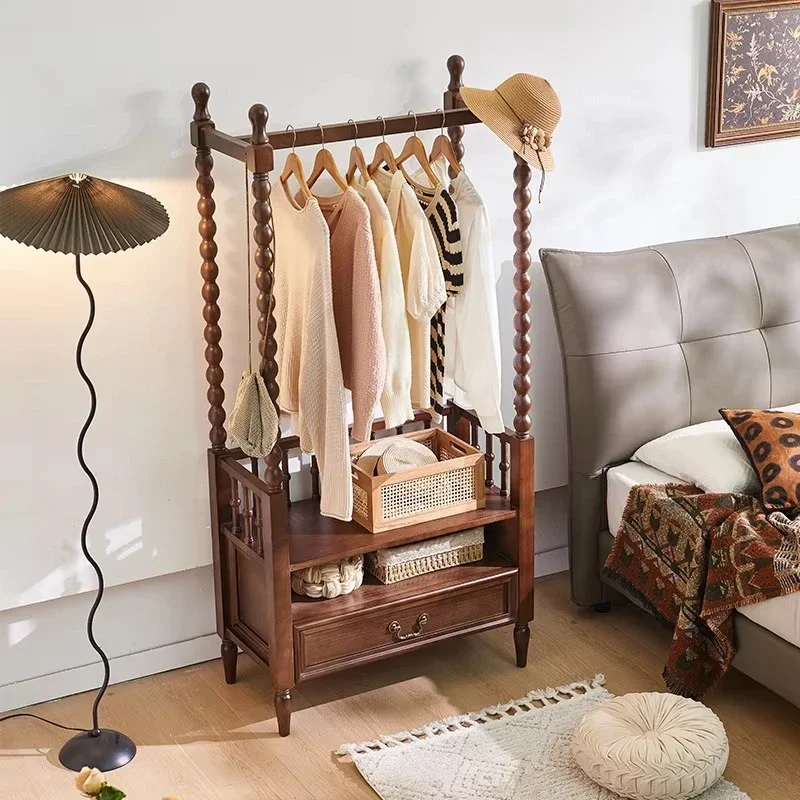 

French retro solid wood coat rack, integrated multi-functional storage rack