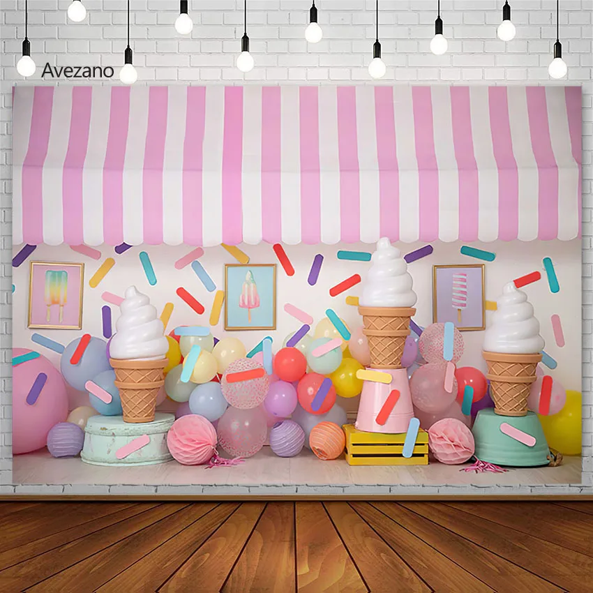 Avezano różowy Shoppe fotografia tło lody dziewczyna 1 urodziny portret do dekoracji tortu Smash tło na rekwizyty fotograficzne