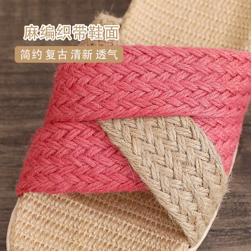 Linen slippers woven straw shoes women's pure hemp straw woven home four seasons silent indoor retro men's hemp cool tray