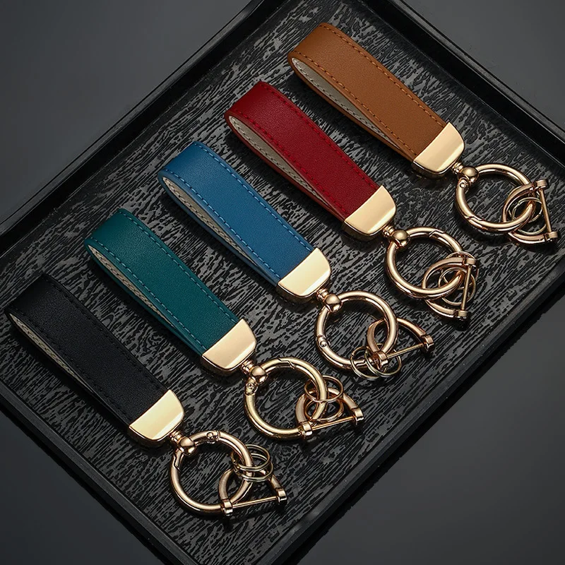 고급 가죽 자동 키 체인 5 순수한 색상 여성 남성 Metel 버클 자동차 열쇠 고리 체인 홀더 보석 선물 Chaveiro