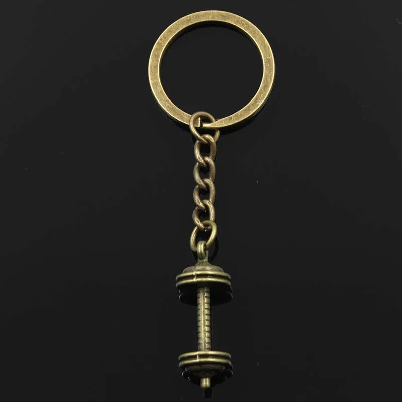 New Fashion Keychain 34x12x12mm Fitness Equipment Dumbbell Pendants DIY Men Silver Color Car Key Chain Ring Souvenir For Gift