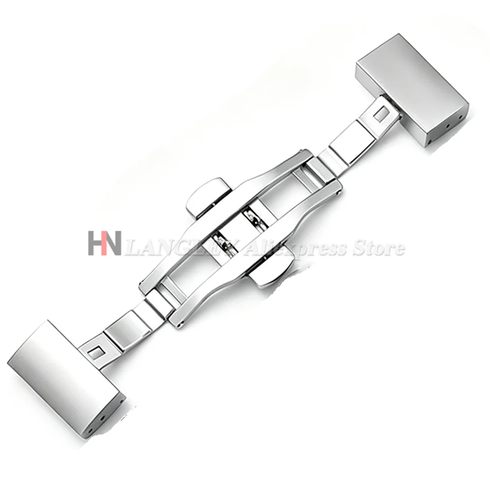 16/18/20/22mm Folding Clasps Solid 316L Stainless Steel WatchStrap Buckle Double Press Butterfly Button for Rubber Strap Buckles