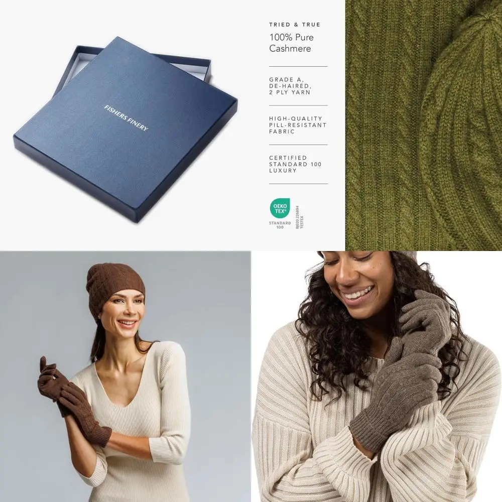 

Роскошный комплект из шапки и перчаток из чистого кашемира для женщин с элегантной упаковкой