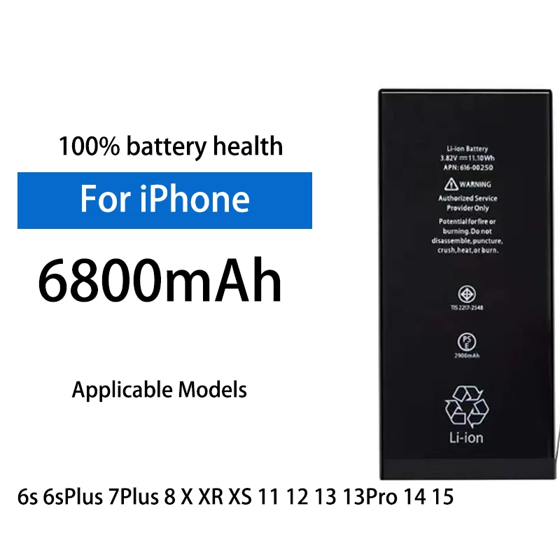 

6800mAh Mobile Phone Replacement Battery For iPhone 6s 6sPlus 7Plus 8 X XR XS 11 12 13 13Pro 14 15