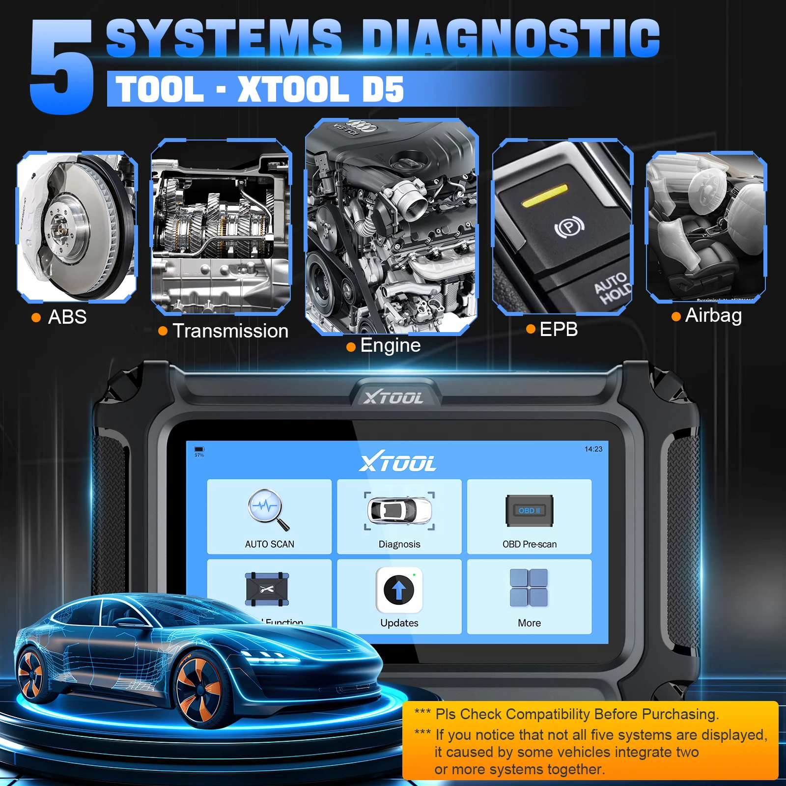 NEW  5 Diagnostic Tools 5 Systems Full OBD2 Code Reader Scanner  Auto VIN Car Diagnostic Machine with 9+ Resets