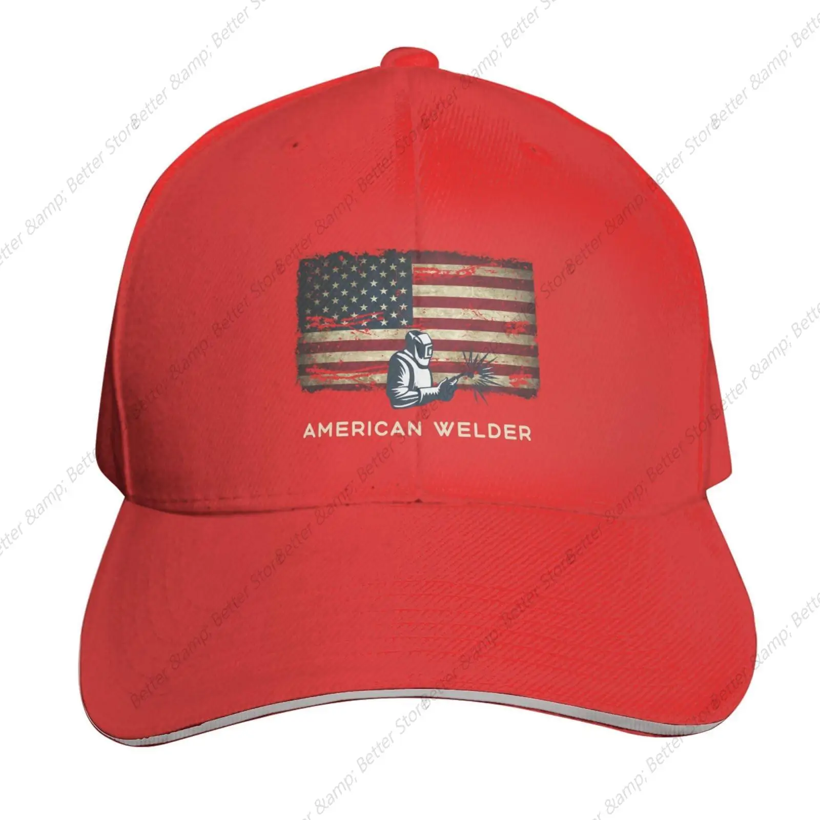 

American Welder Casual Sandwich Baseball Cap, Adjustable Outdoor Sport Casquette for Men Women Red