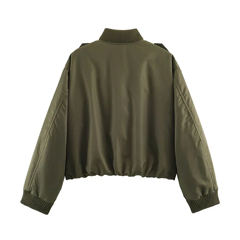 Nlzgmsj 2026  Autumn Winter Women Cropped Bomber Jacket Zipper Stand Collar Shoulder Strap Design Thick Padded Outerwear Coat