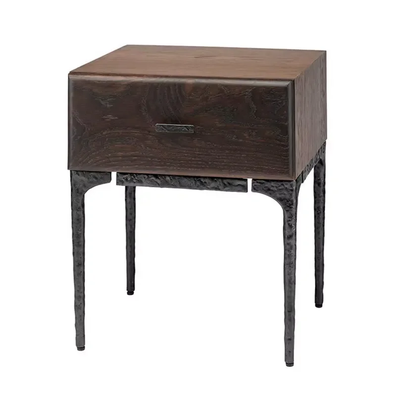 Nordic Bed Side Table Home Furniture Modern Solid Oak Wood Storage Cabinet With Brass Metal Base For Bedroom
