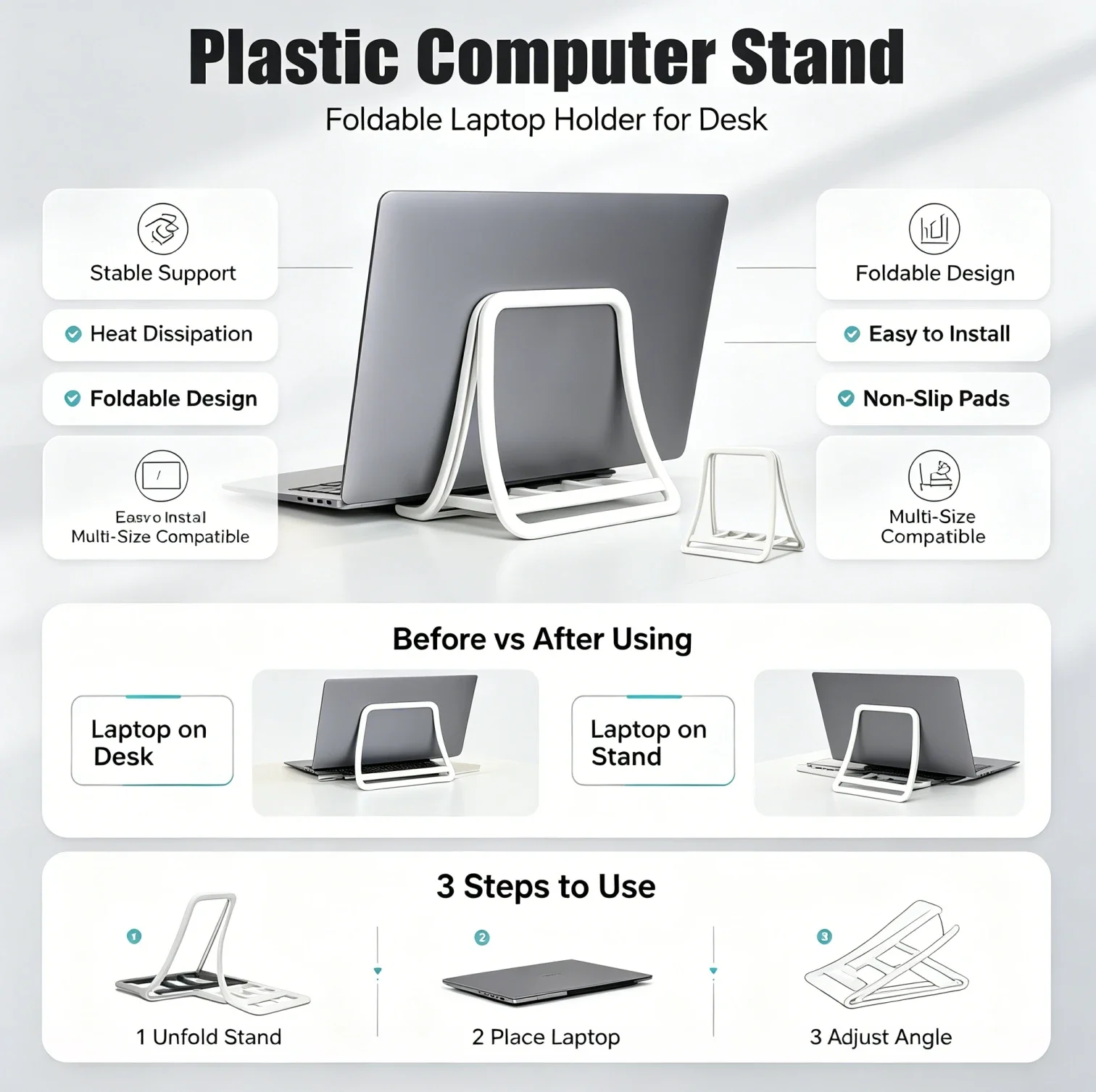 1PC Vertical Laptop Stand Universal Foldable Tablet Desktop Stand Dock for Macbook Air Pro iPad Dell Support Notebook Holder