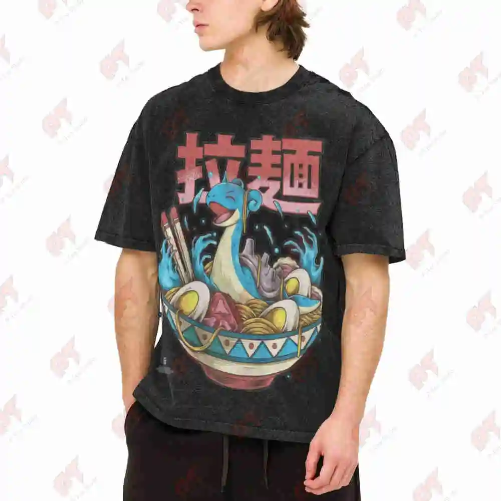 Lap Ramen Anime Vintage Washed Tee Pure Cotton T-Shirt