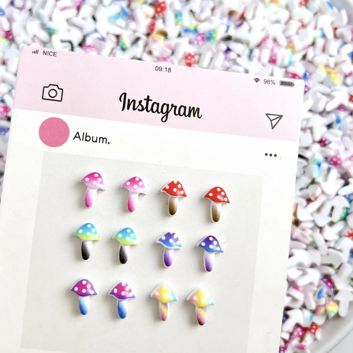 

3D Resin Kawaii Spotted Mushroom Mixed Nail Charm Colorful Dreamy Flat Mushroom Nail Art Decoration Scrapbook DIY Crafts Parts