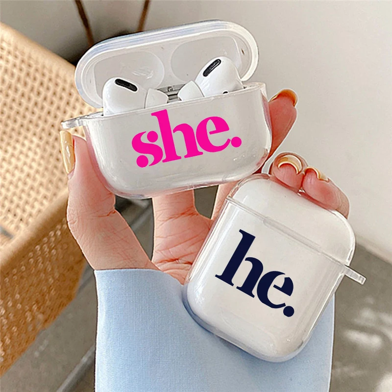 Einfache Buchstaben He & Sie Paar Kopfhörer-Hülle für Airpods 4. 3. 2 Pro 3 Cover für Airpod 2 3 1 Schutzhülle Zubehör Schale Fundas