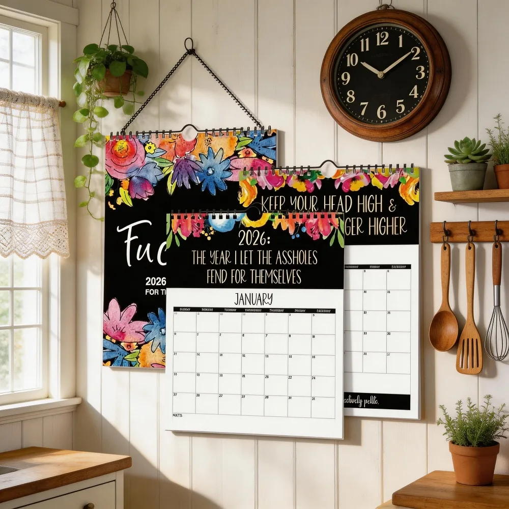 1PC 2026 Funny Swear Word Wall Calendar | Humorous Text Monthly Planner for Office & Home - Detail 1