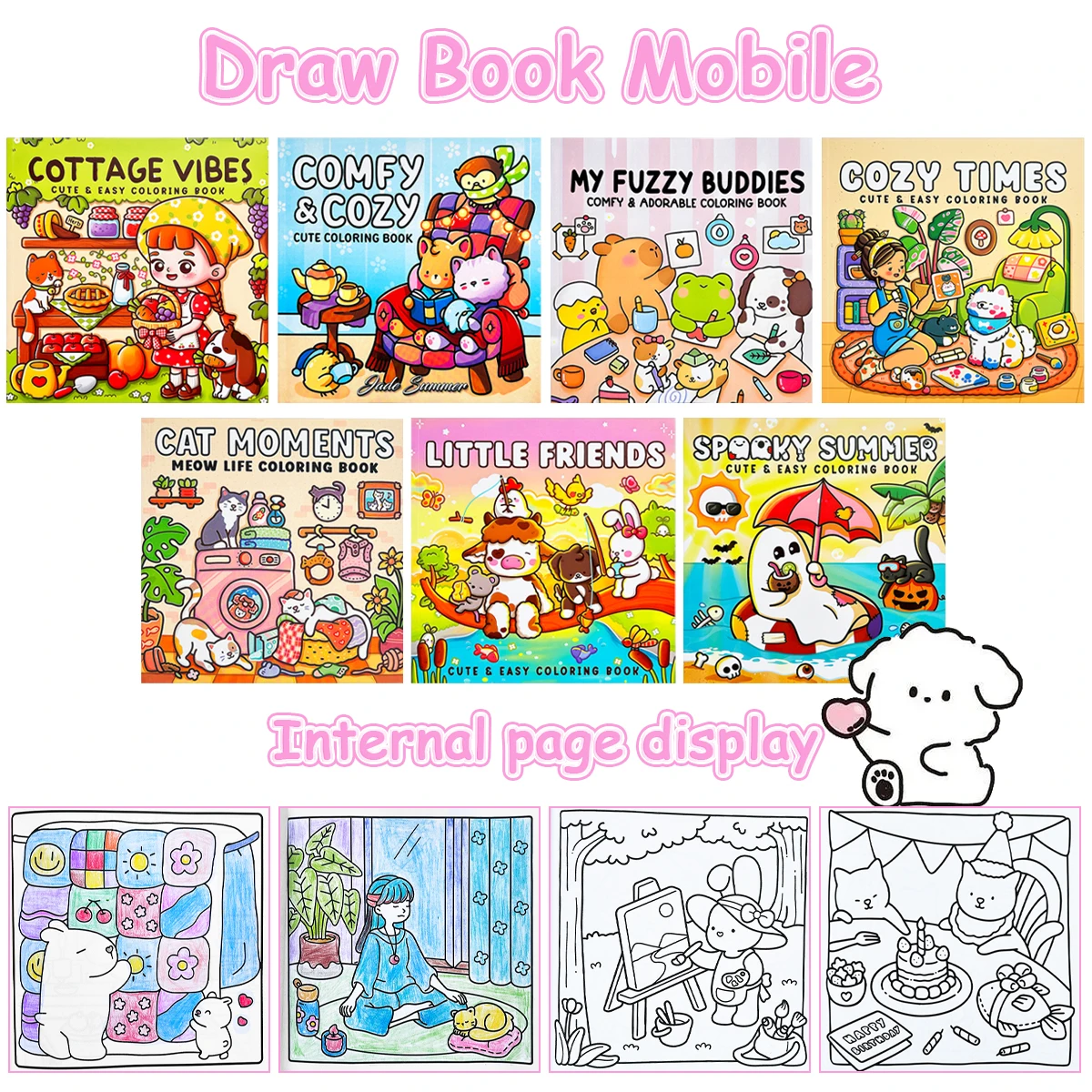 

Children's Creative Coloring Book Set: Cute Pet, Summer and Other Fun Scenes