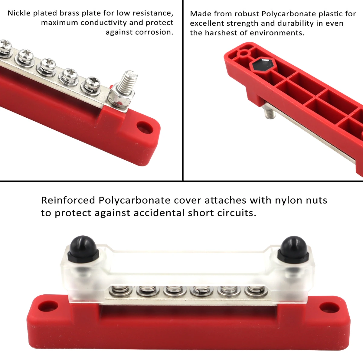 M6 12V Bus Bar 1/4 inch Power Distribution Block 150A Electrical Terminal Block Buss Bar for Truck Boat Car Camper RV