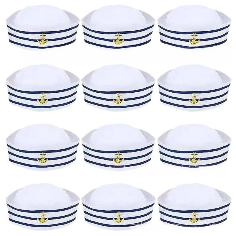 مجموعة قبعة بحرية مخططة باللون الأزرق، قبعة بحار على شكل قبة زرقاء