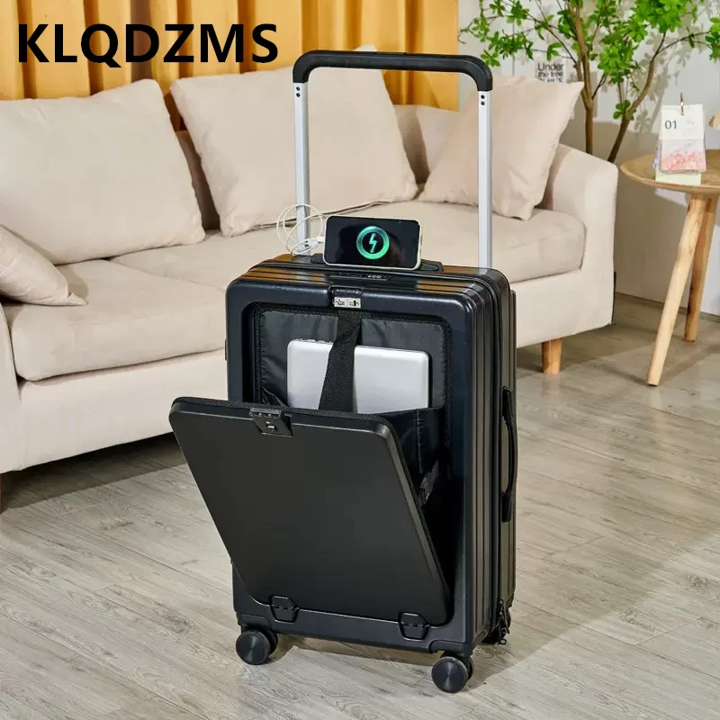 

KLQDZMS 20/22/24/26-дюймовый высококачественный чемодан из ABS+PC пластика, вместительный, с передним открытием, для ноутбука, на колесиках
