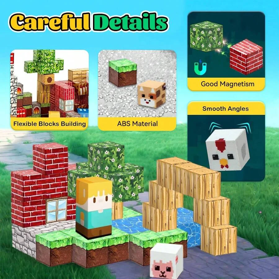 Magnetic Building Block Bricks Toy Stacking World Mine STEM Architectural Set Model DIY Educational Kids Gifts for Boy Girls view 3