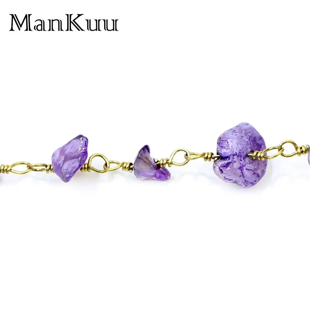 Mankuu Wholesale Chain With Natural Amethyst Crystal 0.6mm Pure Copper And 5-10mm Irregular Beads Light Purple For Jewelry DIY