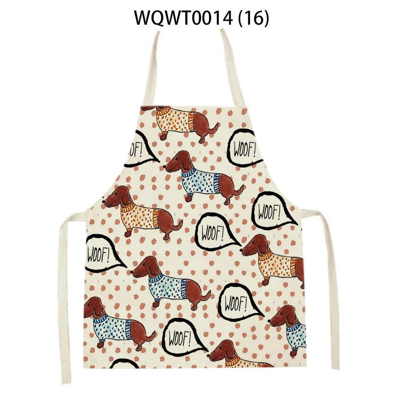 Cartoon Dachshund Painted Bulldog Print Linen Apron Kitchen Sleeveless Apron Baking Accessories Waist Apron Home Cooking