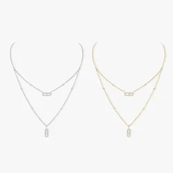 S925 Sterling Silver Brilliant Dense Set Move Diamond Uno Double Ring Necklace Women Luxury Jewelry Brand Girl's Festival Party