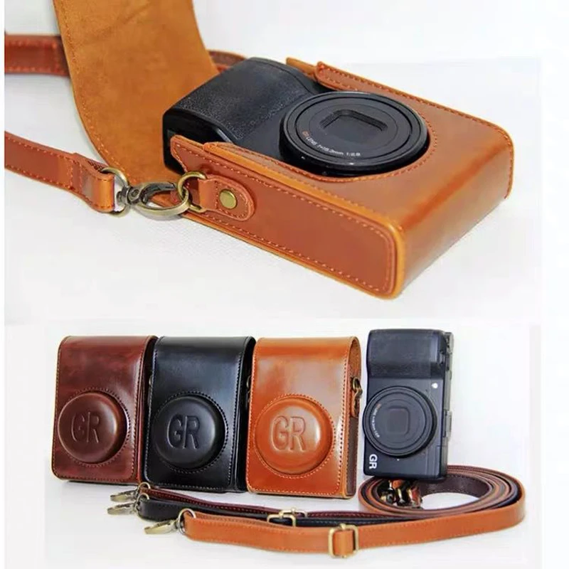 PU Leather Case Camera Video Bag Full Body Cover for GR GR2 GRII GR3 GRIII GR3X GRIIIx Protective Shell with Shoulder Strap