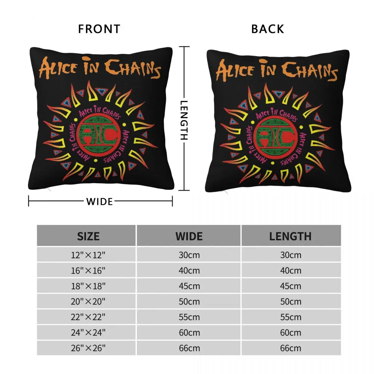 Alice In Chains Band Square Pillowcase Cushion Cover Pillow Case Throw Pillow Cover for Home Bedroom Car