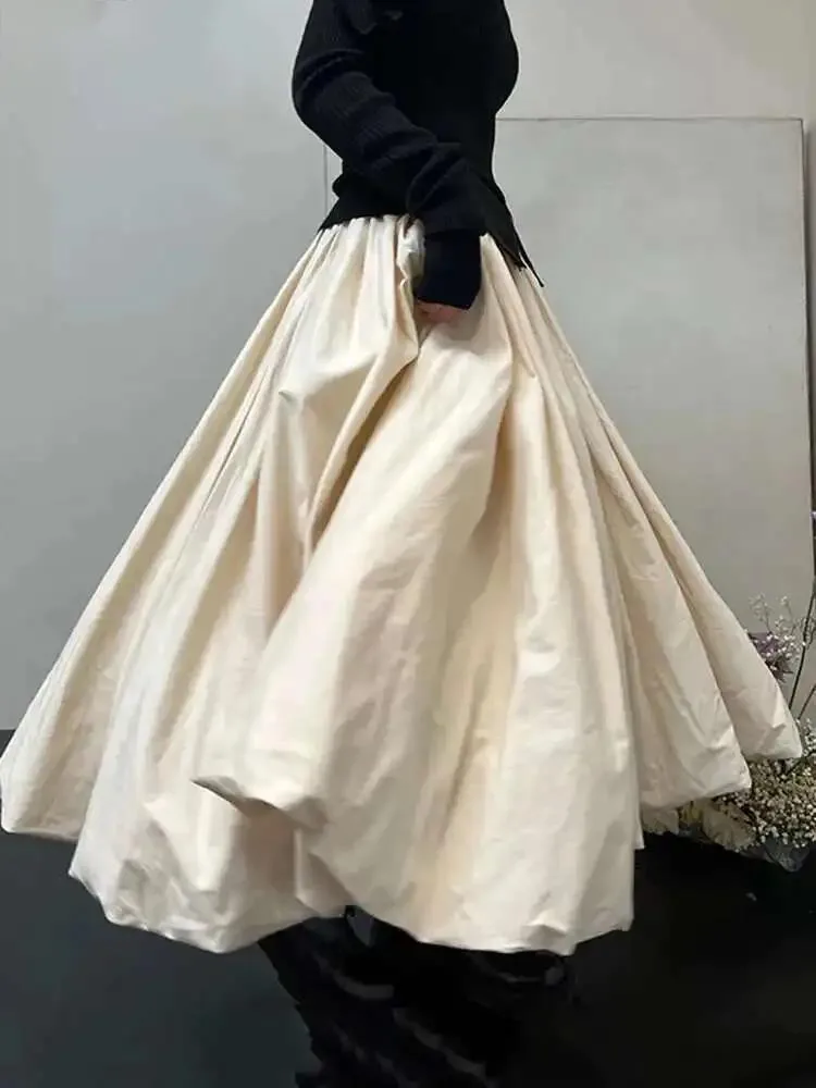 

Vintage High Waist Slim Mid Length Versatile Cloud Half Puffy Umbrella Skirts Women's Bottom Spring Autumn