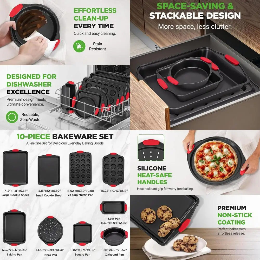 

Набор форм для выпечки с силиконовой ручкой: 10 форм премиум-класса с антипригарным покрытием для духовки и посудомоечной машины — идеально подходит для выпечки печенья, маффинов, печива