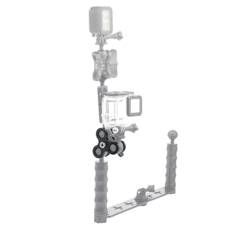 

B93B-2X шаровой зажим, 3 отверстия, фонари для дайвинга, шар, зажим-бабочка, кронштейн для крепления экшн-камеры, фонарик, штатив, черный