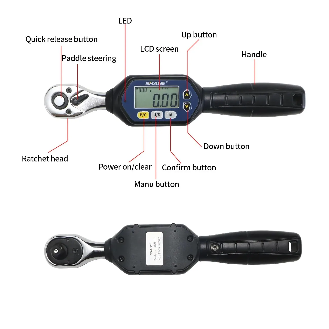 Shahe MINI Digital Torque Wrench 1/4\'\' 3/8\'\' 1/2\'\' Professional Bike Car Repair Adjustable Torque Wrench Hand Tools