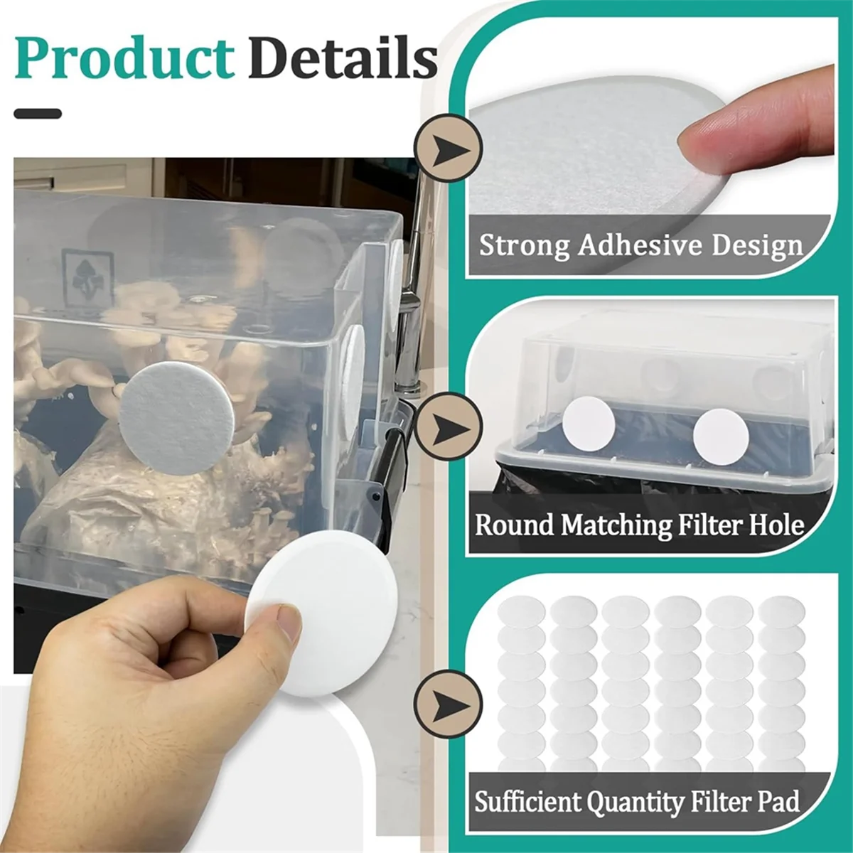 A20M 48Pcs 2.5inch Monotub Adhesive Filter Disks - 2MM Thick Monotub Filter Discs for Mushroom Growing Supplies -Mushroom Box