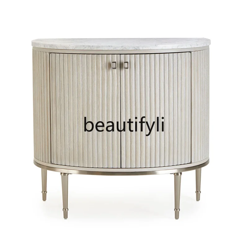 

American modern light luxury porch cabinet solid wood marble semicircular decorative cabinet living room locker customization